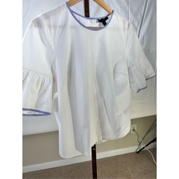 J.Crew Tipped Button-Back Bell Sleeve White Cotton Top Size 4 - Picture 4 of 7